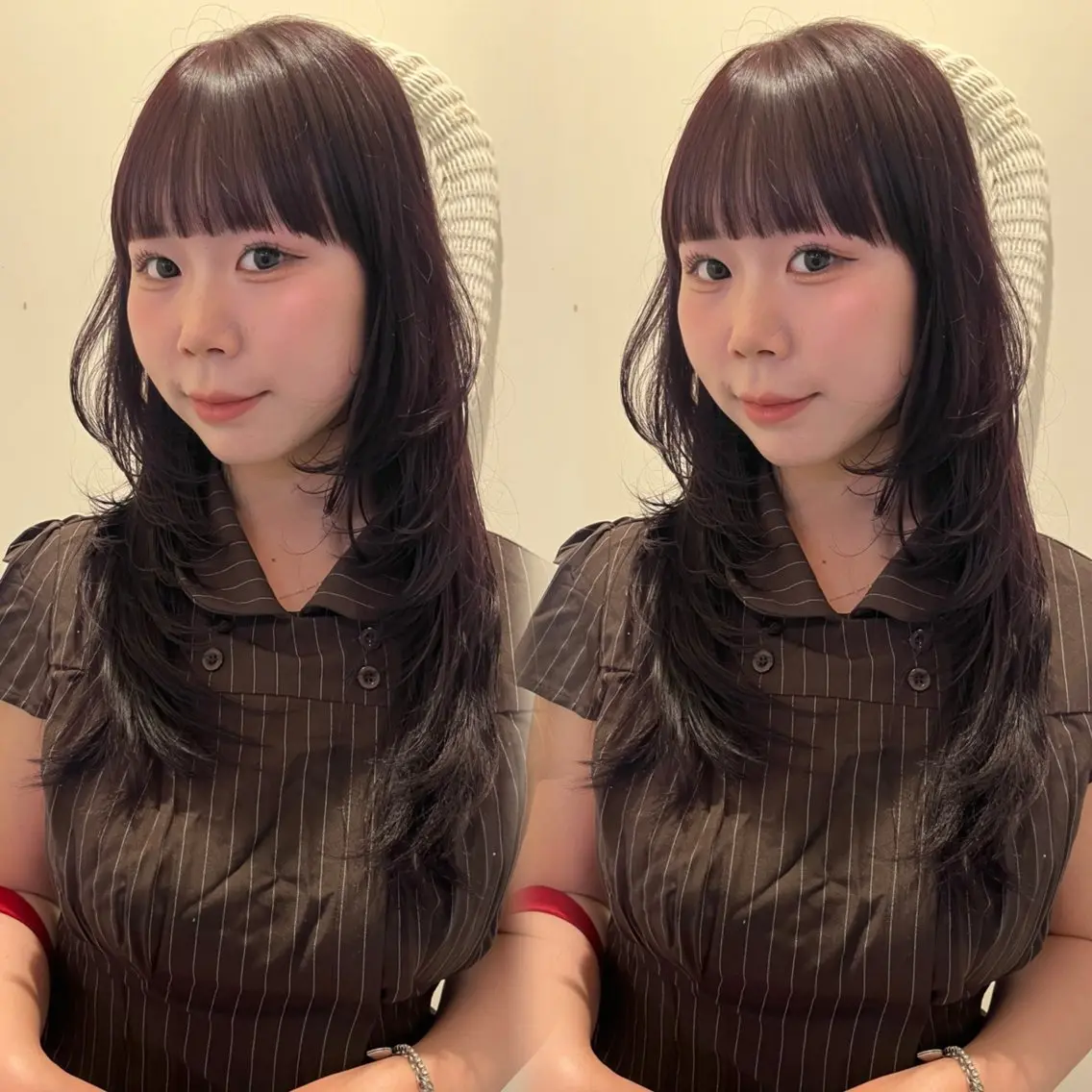 セミロング カラー レッドカラー 顔周りカット 韓国風ヘア レイヤーカット ヘアカラー hono/ボブ/ ハイトーン/ベージュのヘアスタイル