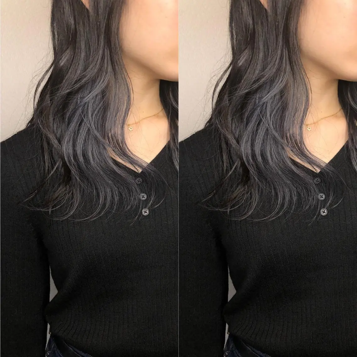 ロング カラー ブリーチ ネイビーカラー あさだ しゅうたろうのヘアスタイル