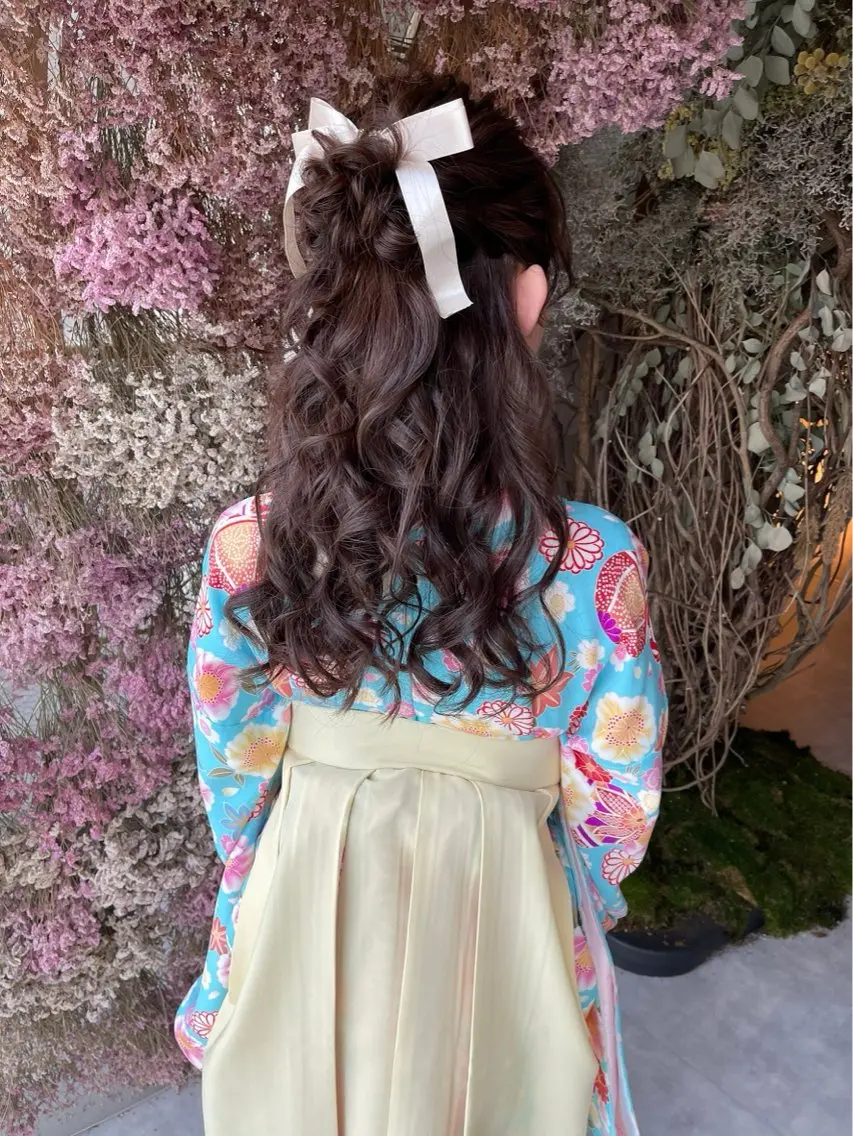 ロング ヘアアレンジ ハーフアップ お団子ヘア miku ヘアセット/着付けのヘアスタイル