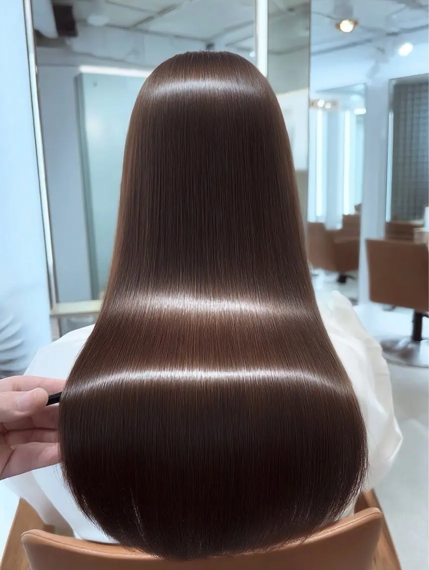 ロング パーマ 縮毛矯正 🍒モテ暖色カラー × うる艶✧ ゆなのヘアスタイル
