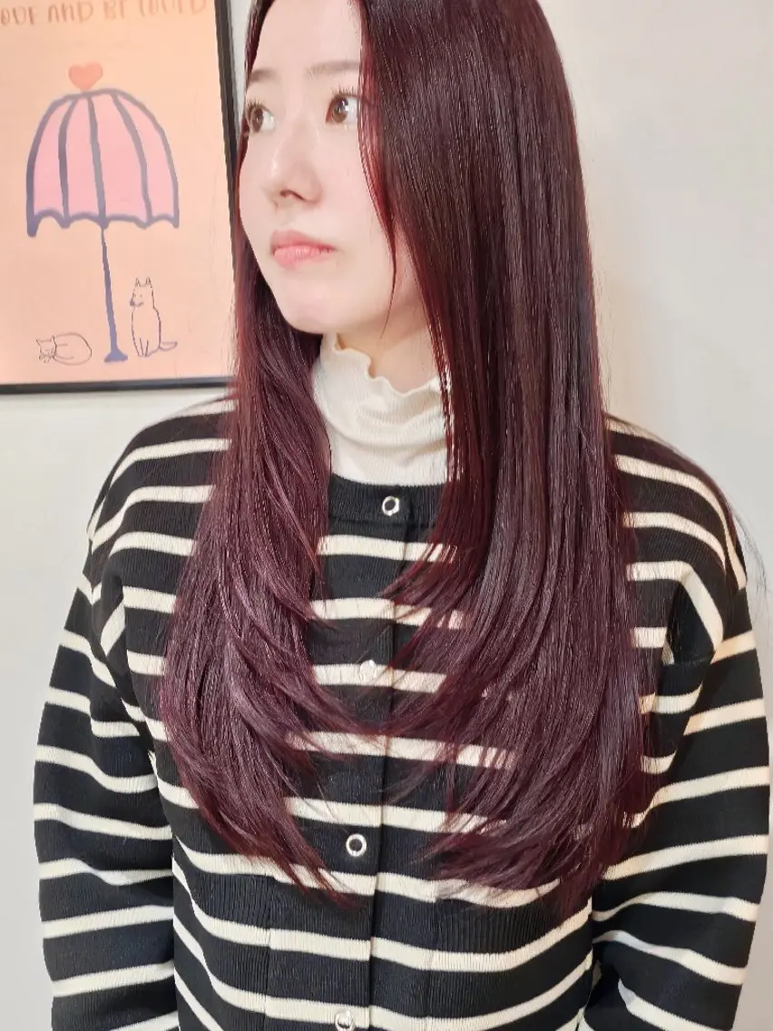 ロング カラー ブラウンカラー ピンクカラー 顔周りカット レイヤーカット ロング カット ヘアカラー トリートメント 透明感/ 美髪矯正/田中恭のヘアスタイル