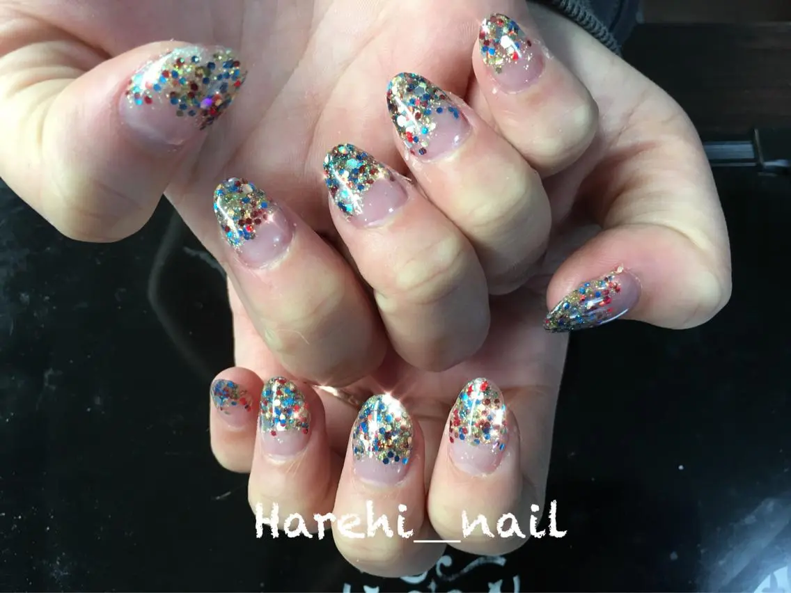 ネイル グラデーション ラメ(グリッター) ラメグラデーション スカルプネイル ショートネイル Harehi_ nailのネイルデザイン
