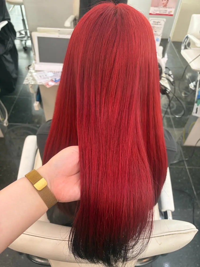ロング カラー ブリーチ レッドカラー ヘアカラー ガーリー×韓国🎀 ⟡.·天野結良⟡.·のヘアスタイル