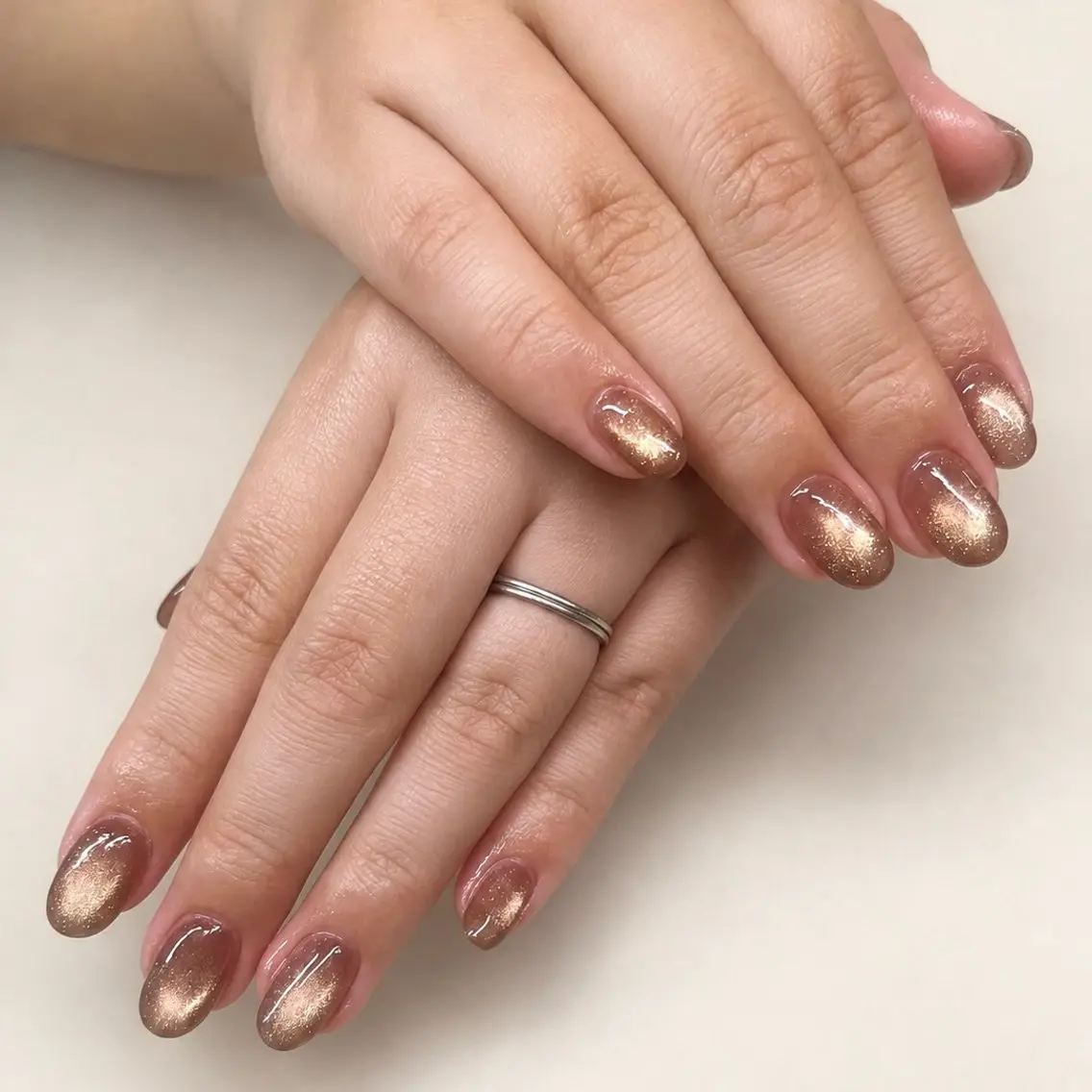 ネイル ブラウン マグネットネイル オフィスネイル nail salon marcheのネイルデザイン
