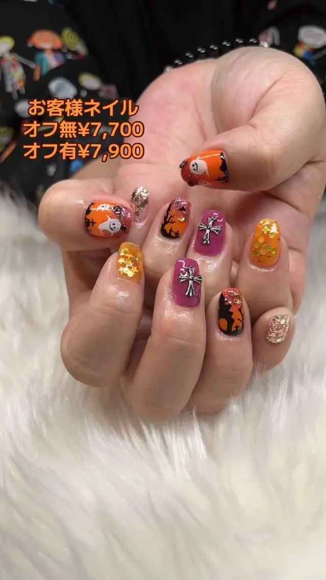 ネイル アートネイル フットネイル ハロウィン ホログラムネイル キラキラネイル ハンドネイル ティーエヌ 金山駅東口店のネイルデザイン