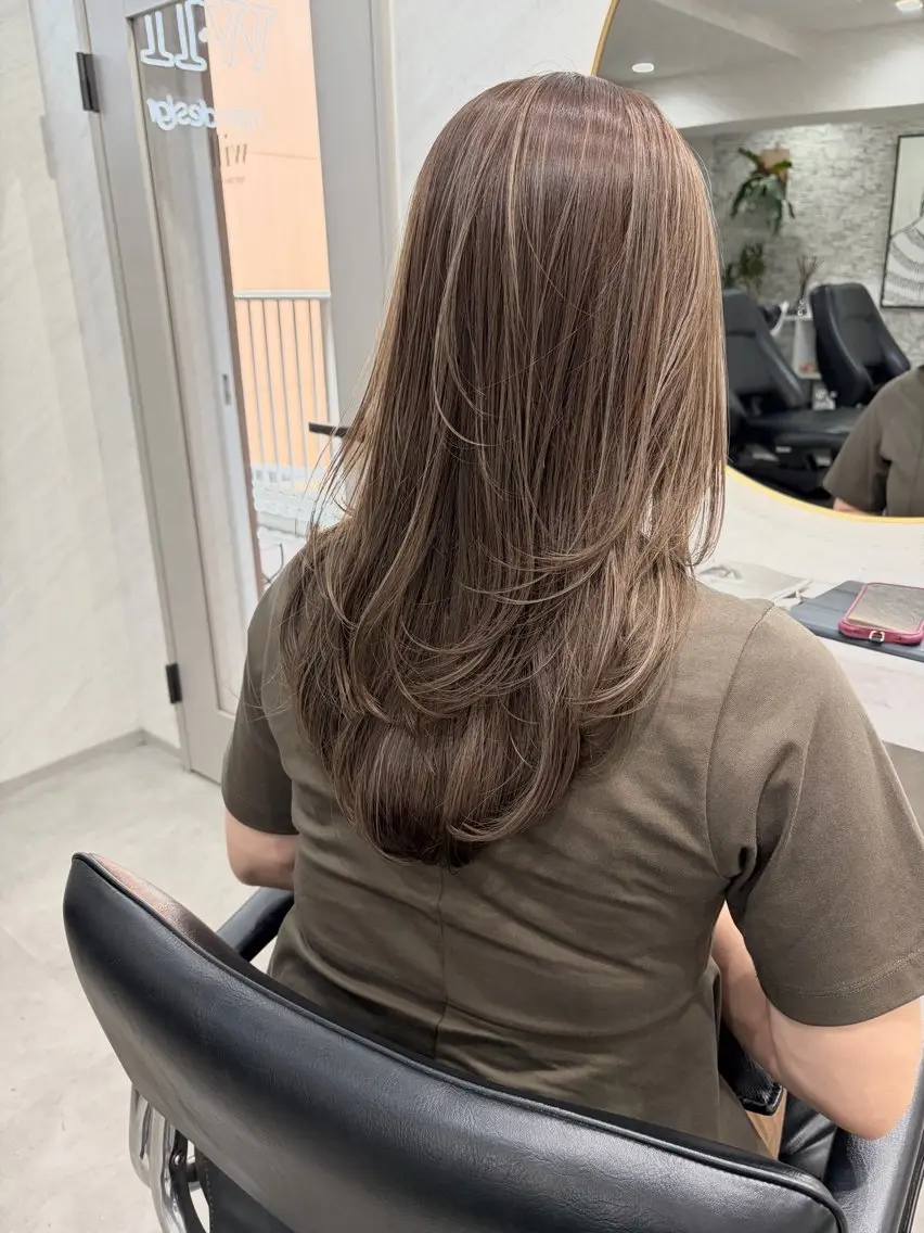 ロング カラー カット ヘアカラー トリートメント 髪質改善will hairdesignのヘアスタイル