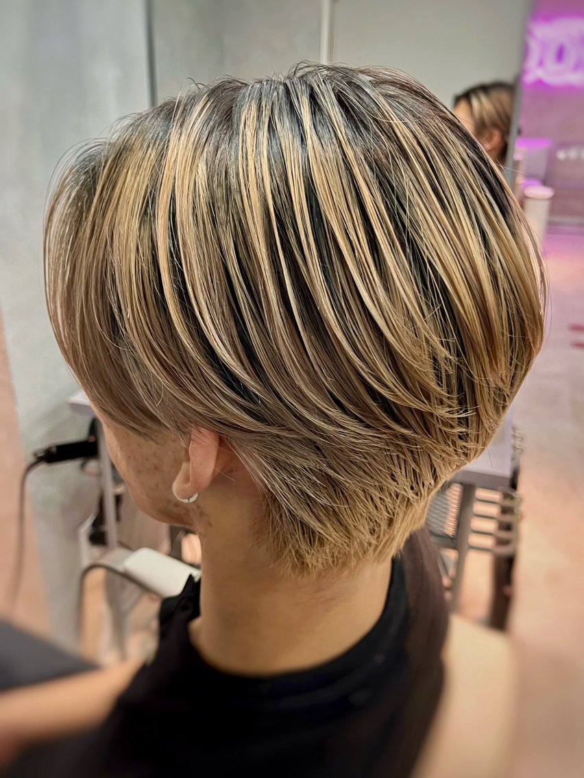 ミディアム カラー メンズ メンズツイスパ波巻き 橋本貴志ブリーチのヘアスタイル