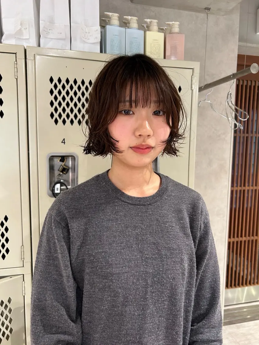 ショート パーマ ボブレイヤー ボブ レイヤーカット デジタルパーマ カット パーマ ayano/パーマ/ 暖色カラーのヘアスタイル