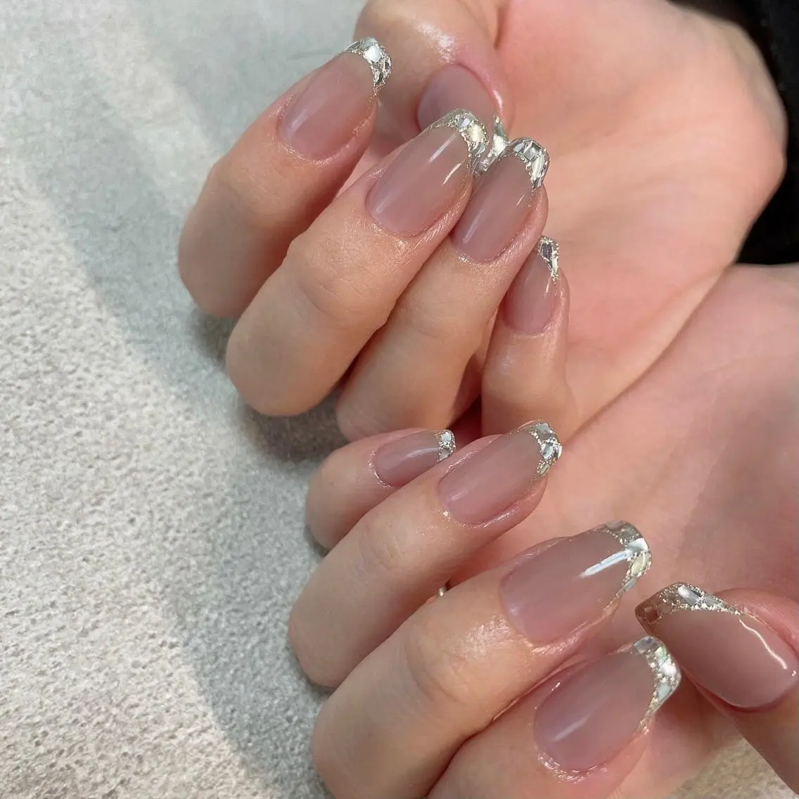 ネイル フレンチネイル ガラスフレンチ キラキラネイル ハンドネイル lilbondir. chiharuのネイルデザイン