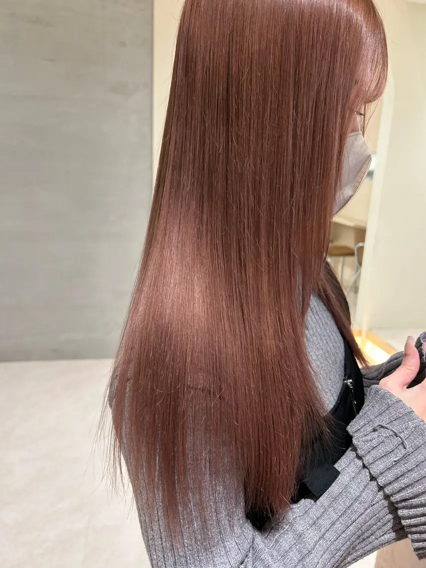 ロング カラー ベージュカラー ピンクカラー ピンクベージュ トリートメント 当日予約◎ボブ/ 縮毛矯正/まこのヘアスタイル