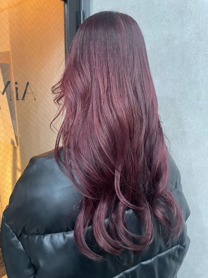 ロング カラー カシス レッドカラー AIRI layer cut hairのヘアスタイル