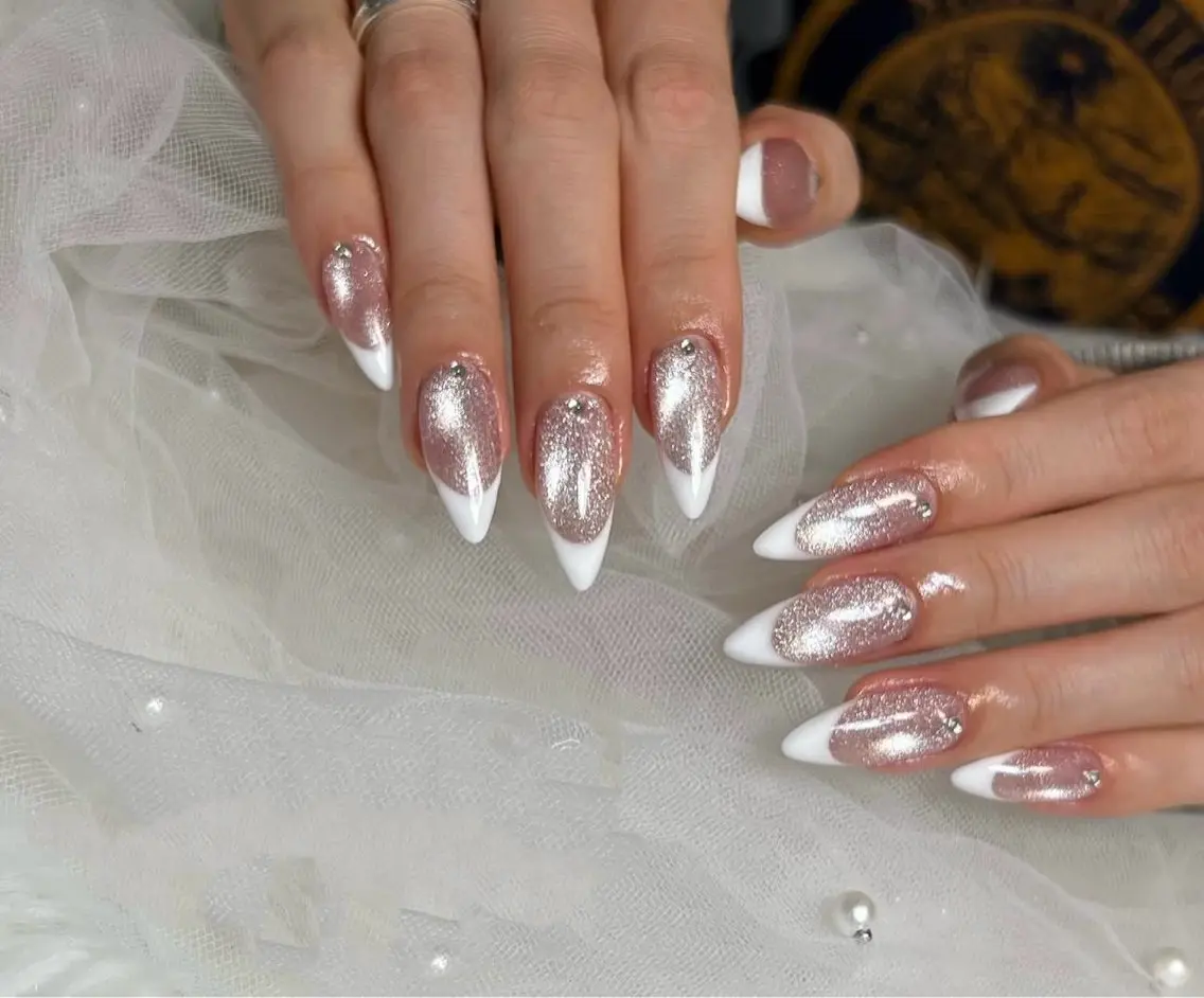 ネイル チークネイル 長さ出し フラッシュネイル フレンチネイル グラデーション ハンドネイル Lenie Nail Salonのネイルデザイン