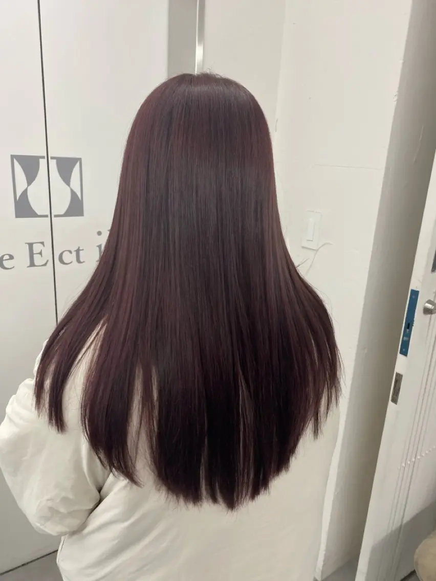 ロング カラー カシス 韓国風ヘア レイヤーカット カット ヘアカラー 江坂トレンド韓国風 髪質改善shinoのヘアスタイル
