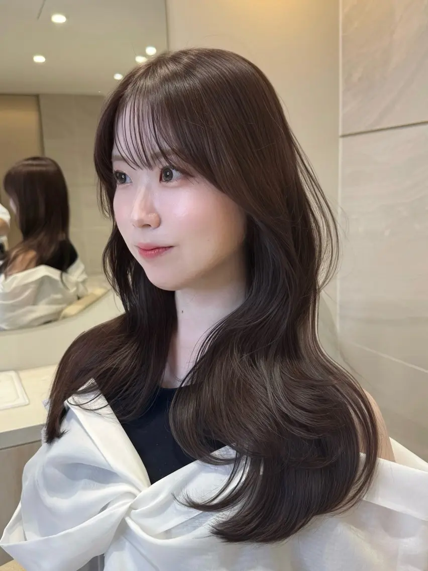 ロング カット ヘアカラー トリートメント 韓国/レイヤーカット 顔周り/廣瀬達哉のヘアスタイル