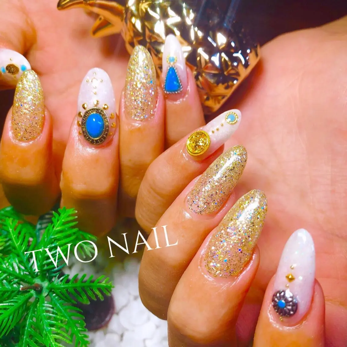 ネイル ゴールド ラメ(グリッター) two nailのネイルデザイン