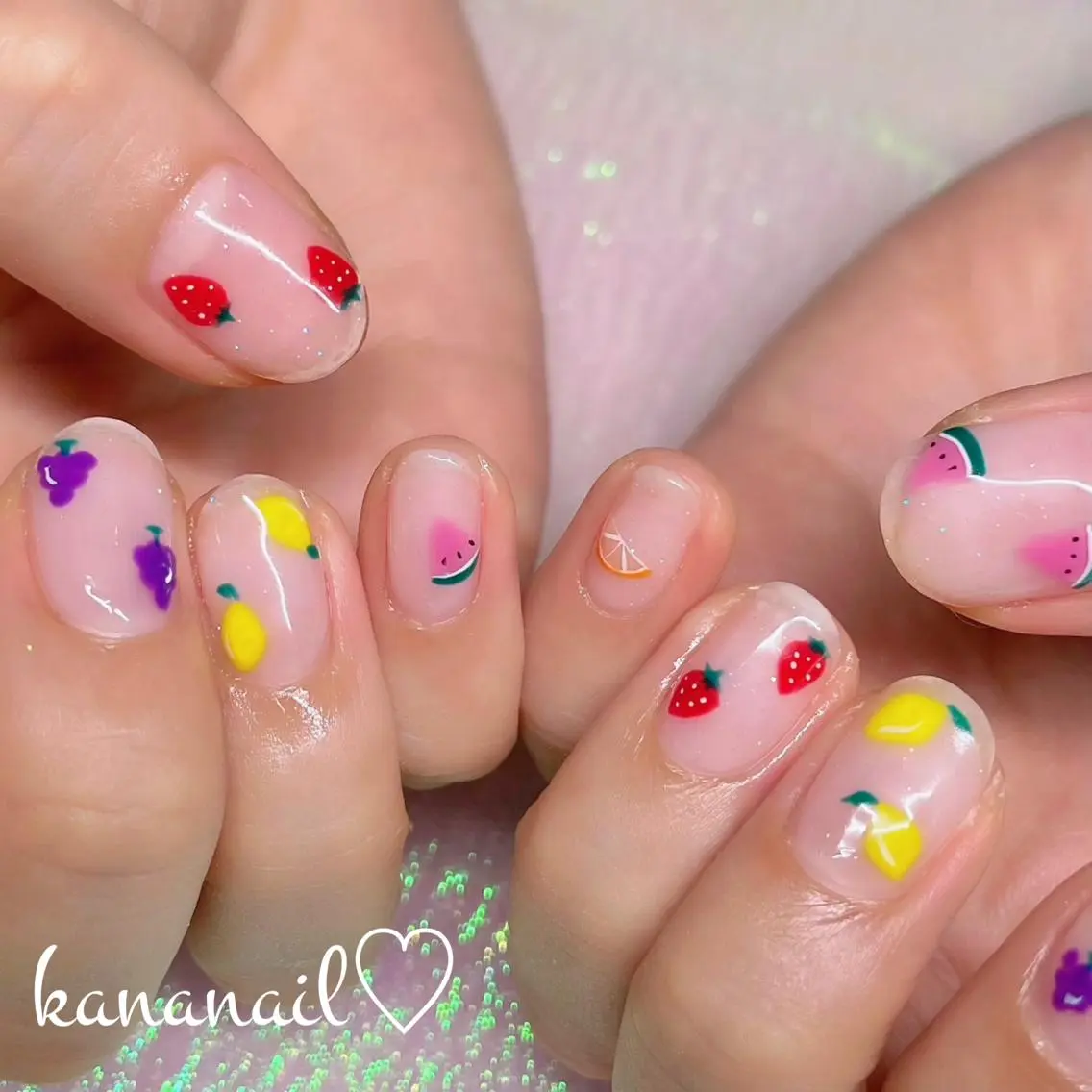 ネイル ブルー クリアネイル ジェルネイル グリーン 韓国ネイル kananail🎀 桜木町ネイルのネイルデザイン