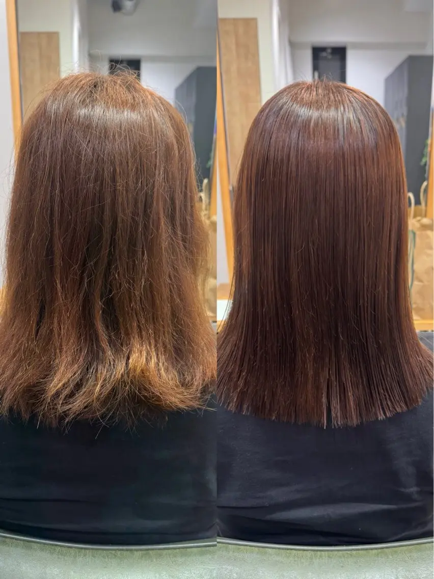 ミディアム カラー パーマ ヘアアレンジ 髪質改善 縮毛矯正 トリートメント ストレートパーマ カット 縮毛矯正 トリートメント 縮毛矯正/シール エクステ/艶髪ひふみのヘアスタイル