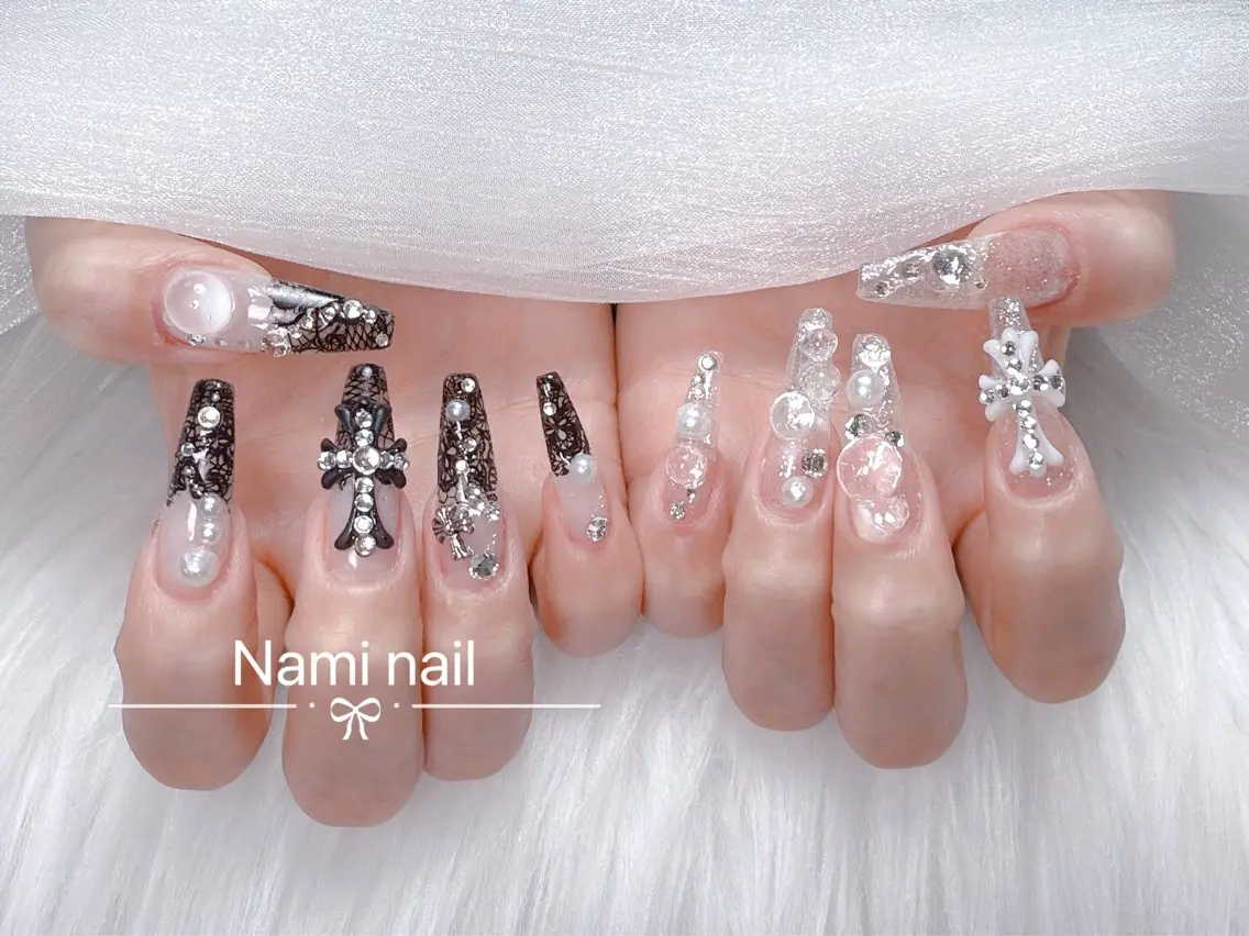 ネイル 長さ出し ガーリー 韓国ネイル ロングネイル 持ち込み Nami nail salonのネイルデザイン