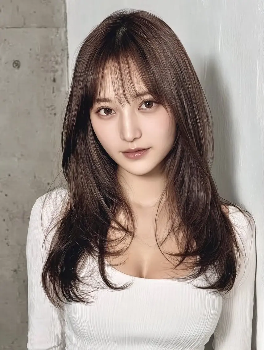 ロング ロングレイヤー くびれヘア ヨシンモリ 韓国風ヘア レイヤーカット 藤田大夢 /liberte高崎のヘアスタイル