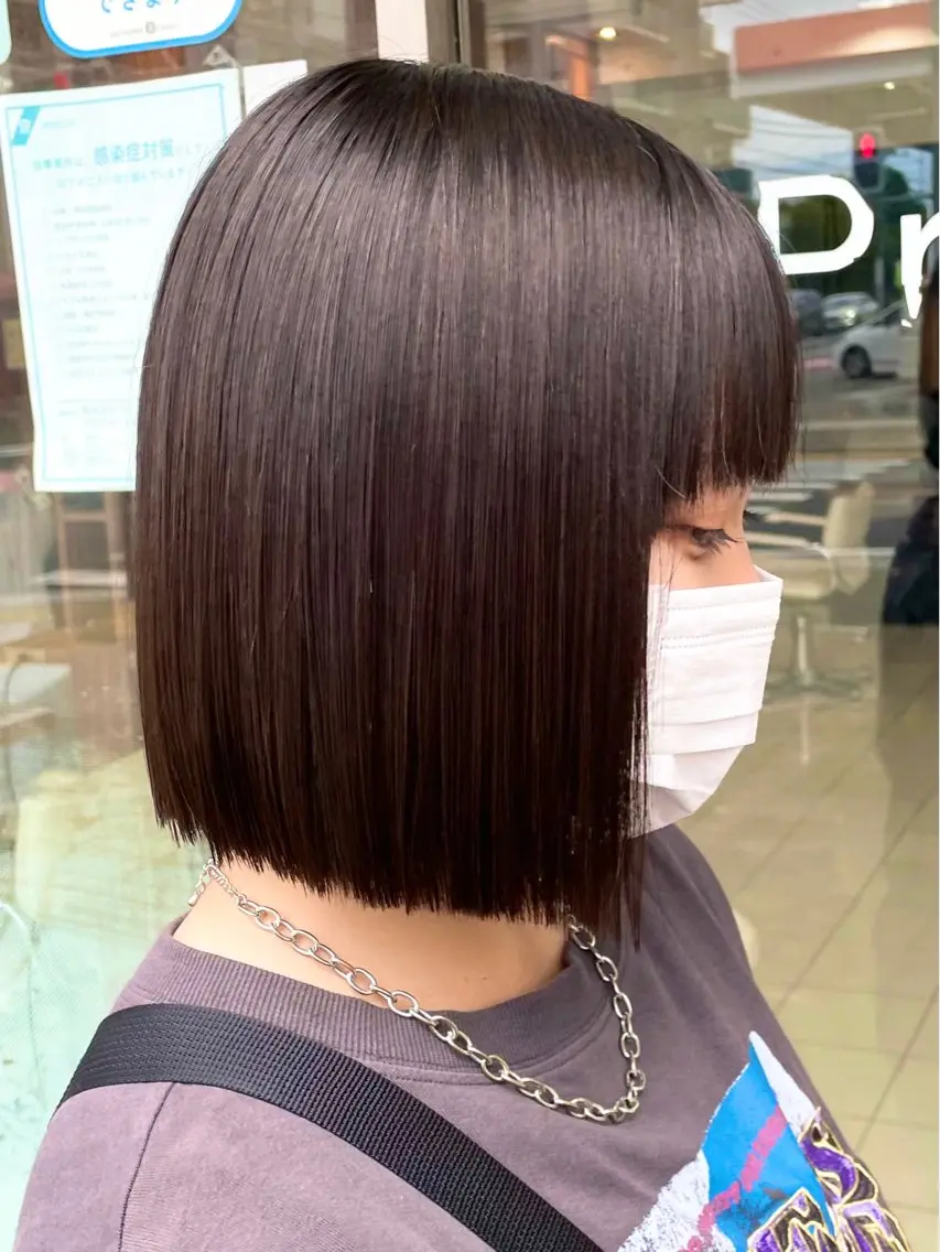 ミディアム 切りっぱなしボブ ボブ 髪質改善×白髪ぼかし 美容師✂️武澤龍賀のヘアスタイル