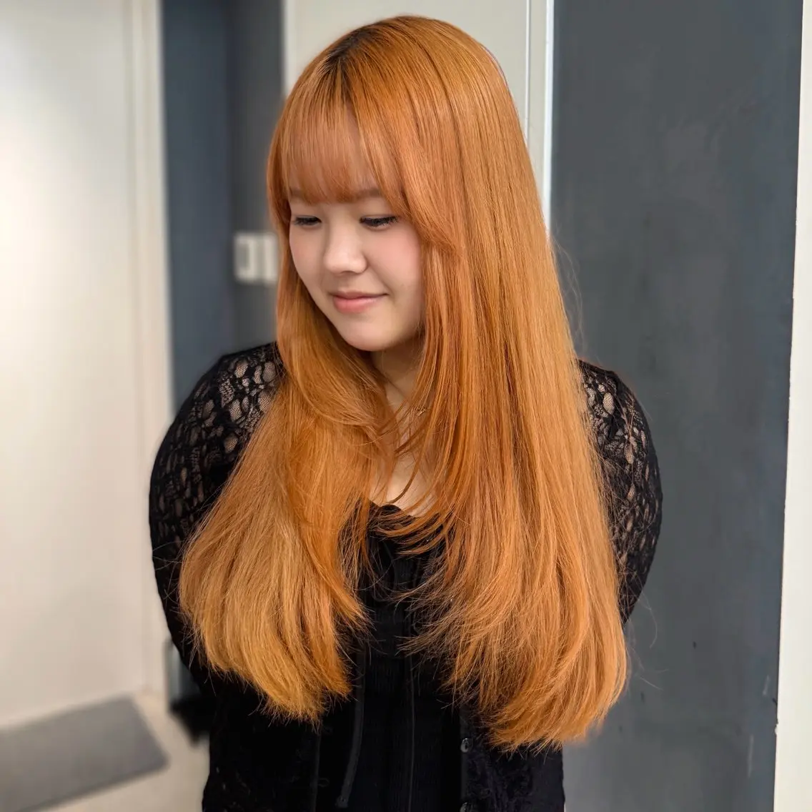 ロング カラー ベージュカラー オレンジ オレンジベージュ カット ヘアカラー トリートメント 韓国・透明感カラー /堀江/みずき🐩のヘアスタイル