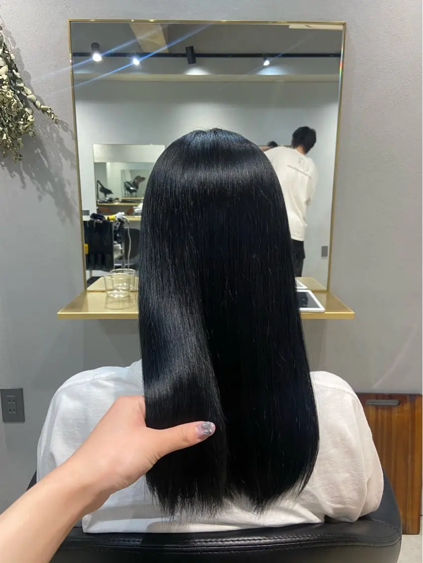 カラー 黒髪 ブルーカラー ブルーブラック 🎀持ちのいいパーマ 🎀mikihoのヘアスタイル