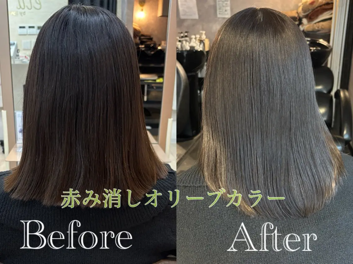 ミディアム カラー ブリーチ グレージュ ブリーチなしカラー オリーブグレージュ オリーブグレー ヘアカラー トリートメント 💜eluあやね💜 🫧カラー・縮毛矯正のヘアスタイル