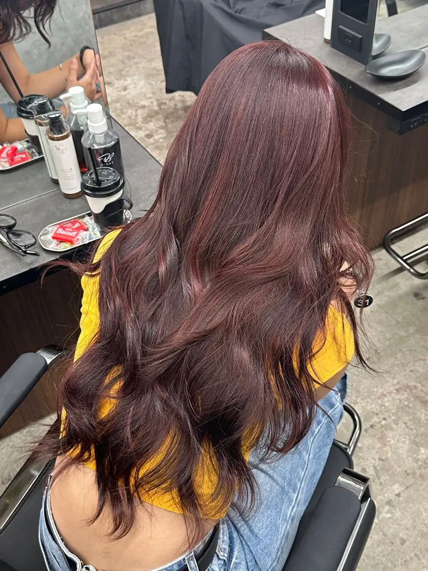 ロング カラー レッドカラー ヘアカラー トリートメント 透明感/美髪カラー ダブルカラー/ユウゴのヘアスタイル