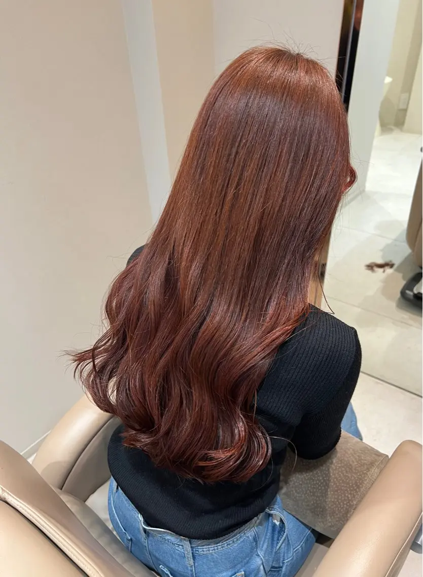 ロング カラー ブラウンカラー オレンジ オレンジブラウン THINK SHOP sakiのヘアスタイル