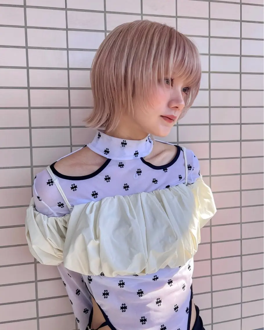 ショート カラー ブリーチ ダブルカラー ピンクカラー カット ヘアカラー トリートメント 透明感/縮毛/ボブ CHIHIROのヘアスタイル
