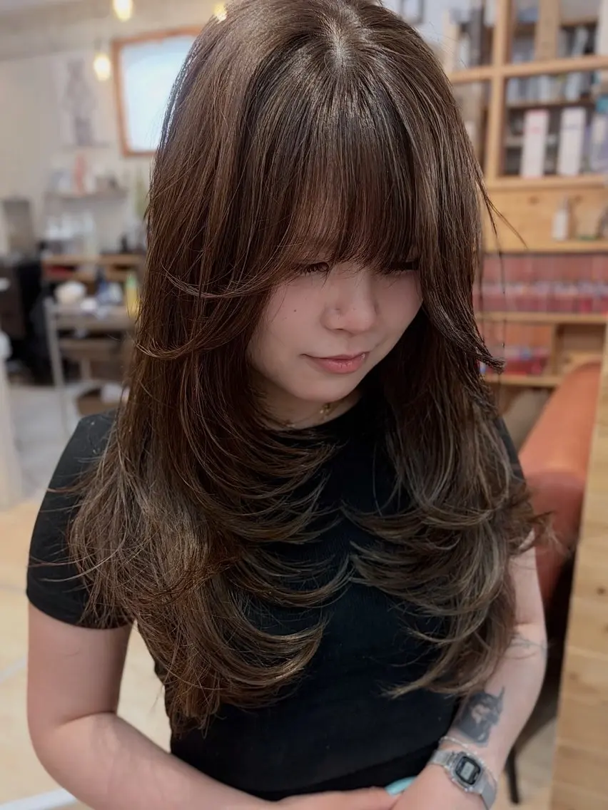 ロング レイヤーカット カット ヘアカラー cana 札幌レイヤースタイルのヘアスタイル