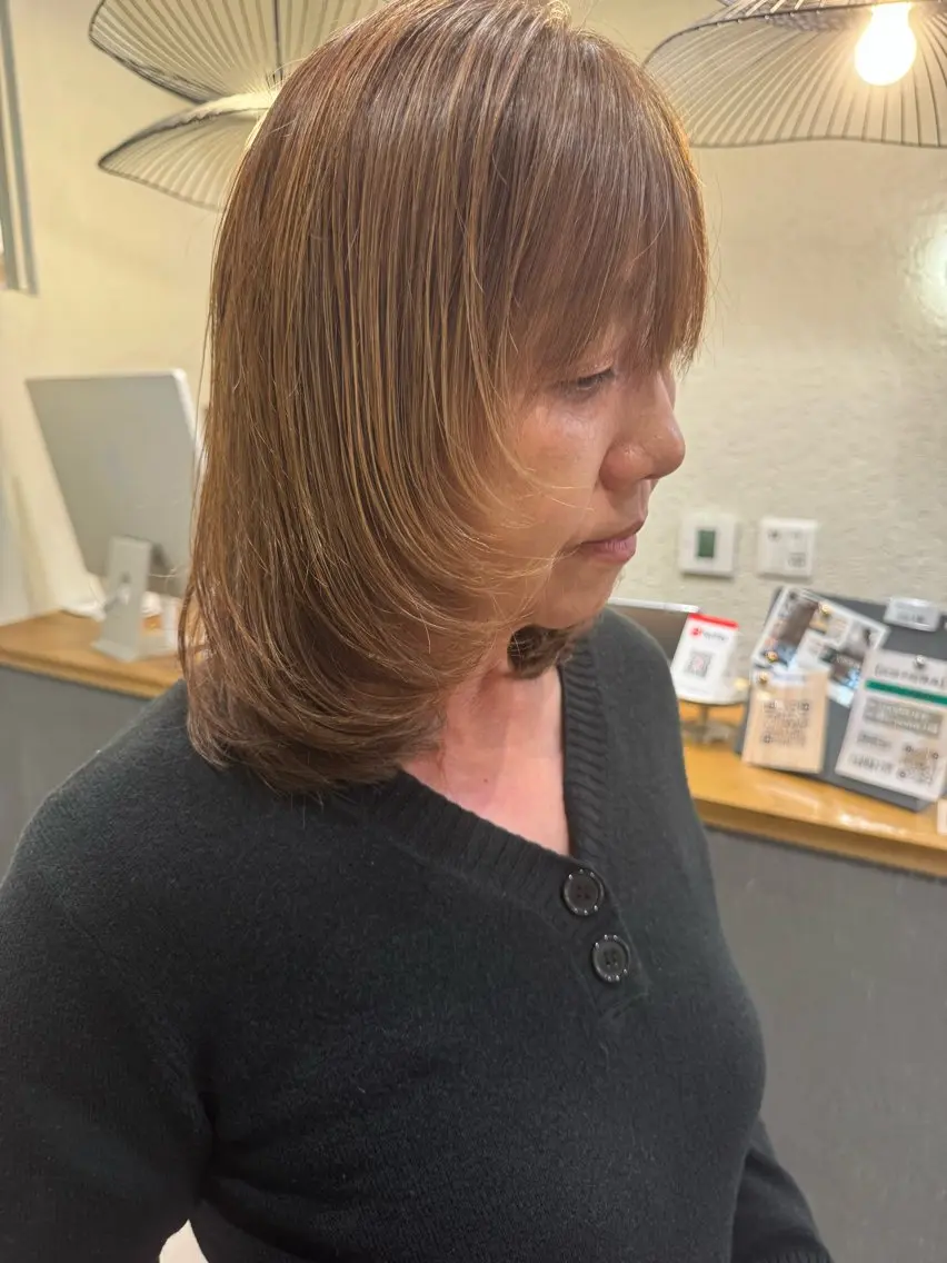 ミディアム カット ヘアカラー 大船🫧ボブ・レイヤ ー・メンズ持田樹のヘアスタイル