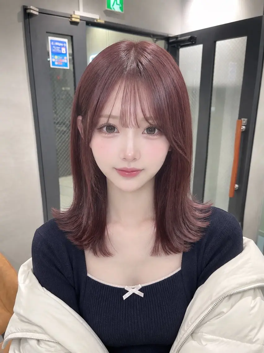 セミロング カラー レッドカラー ヘアカラー トリートメント girly上品ヘア 🎀／ベージュikuのヘアスタイル