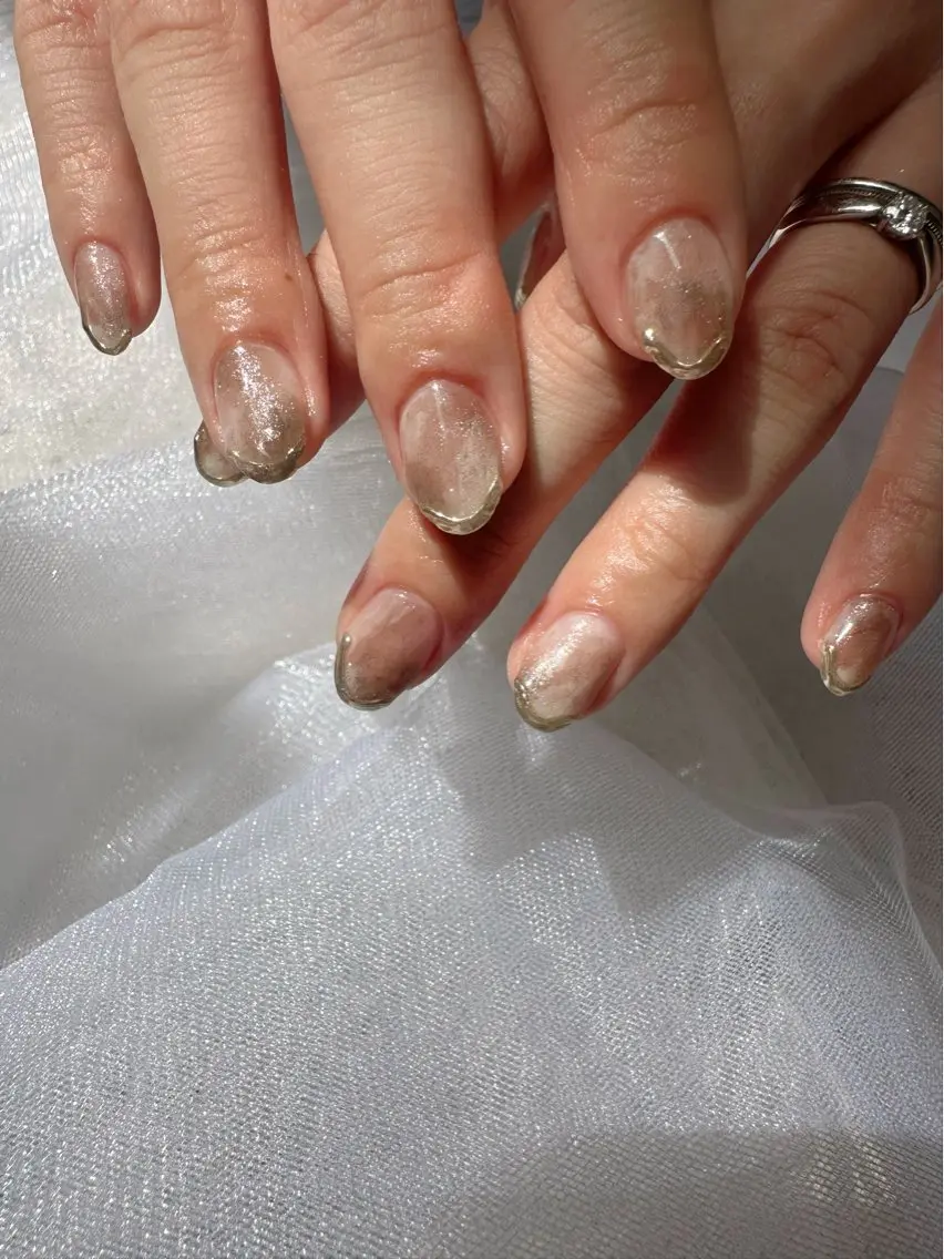 ネイル ブラウン クリアネイル 氷ネイル・うるうるネイル 韓国ネイル マグネットネイル 🪞KAPE NAIL 🪞のネイルデザイン