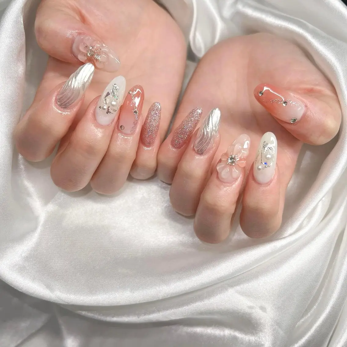 ネイル アートネイル 長さ出し ジェルネイル キラキラネイル マグネットネイル Lee Nails チップ長さだし専門店のネイルデザイン