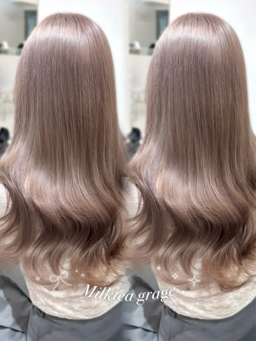 ロング カラー ブリーチ グレージュ ミルクティーグレージュ カット ヘアカラー トリートメント 盛れる顔まわり🤍 渋谷/Risa🎀のヘアスタイル