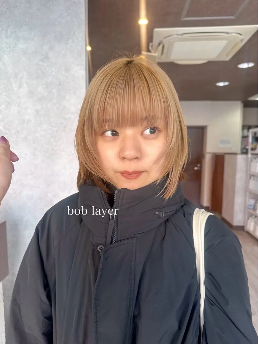 ショート カラー ボブレイヤー ベージュカラー ミルクティーベージュ ボブ レイヤーカット カット ヘアカラー トリートメント レイヤー/高橋 みく /池下/千種のヘアスタイル