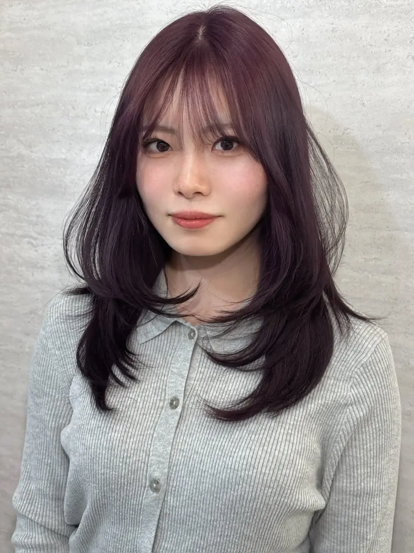 セミロング カラー ヘアアレンジ ヘアカラー 韓国レイヤーカット/ 儚げカラーチナツのヘアスタイル
