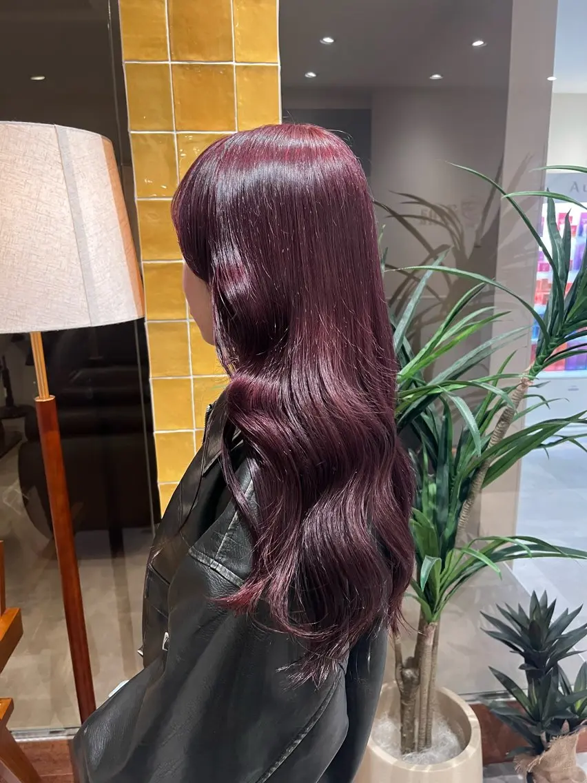 ロング カラー ボルドーカラー カット ヘアカラー トリートメント レイヤー🩵透明感 ೀユイ🌙のヘアスタイル