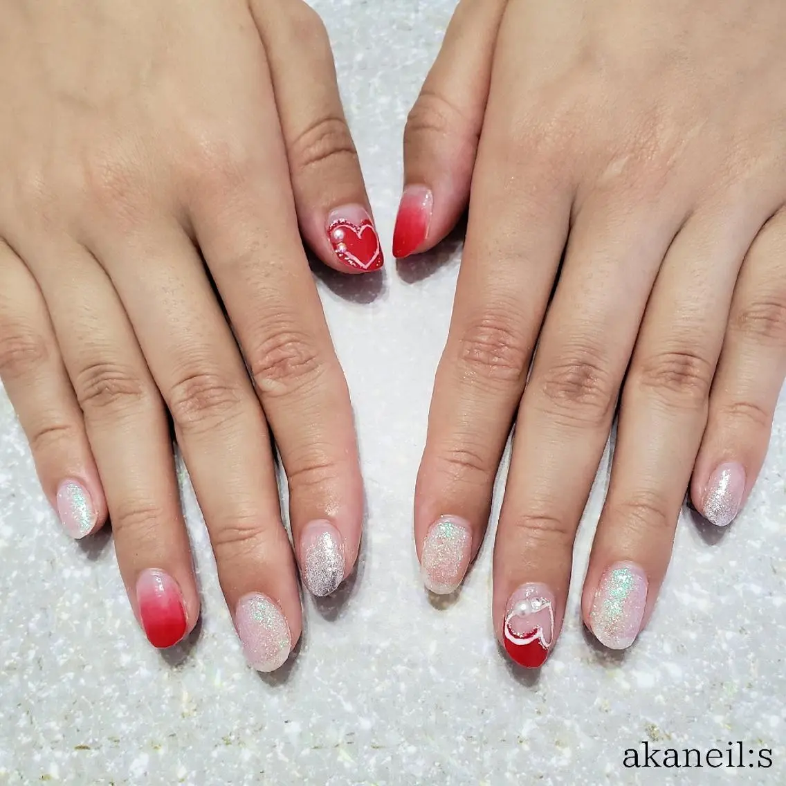 ネイル アートネイル ハート バレンタイン 【akaneils】 アカネのネイルデザイン