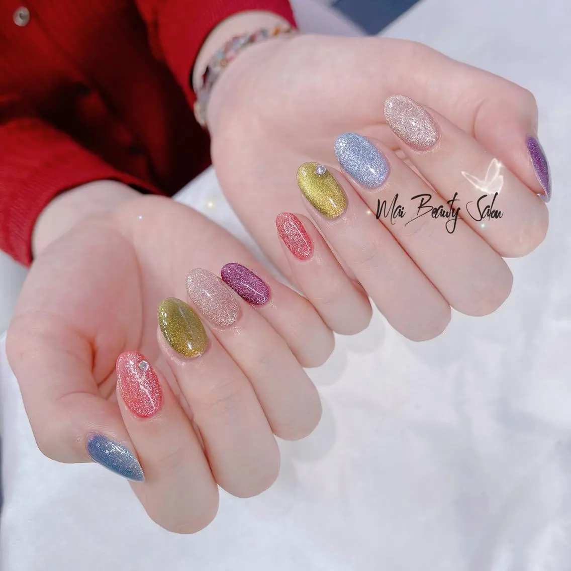 ネイル オーロラネイル チークネイル 長さ出し フラッシュネイル フットネイル MaiBeauty dodoのネイルデザイン