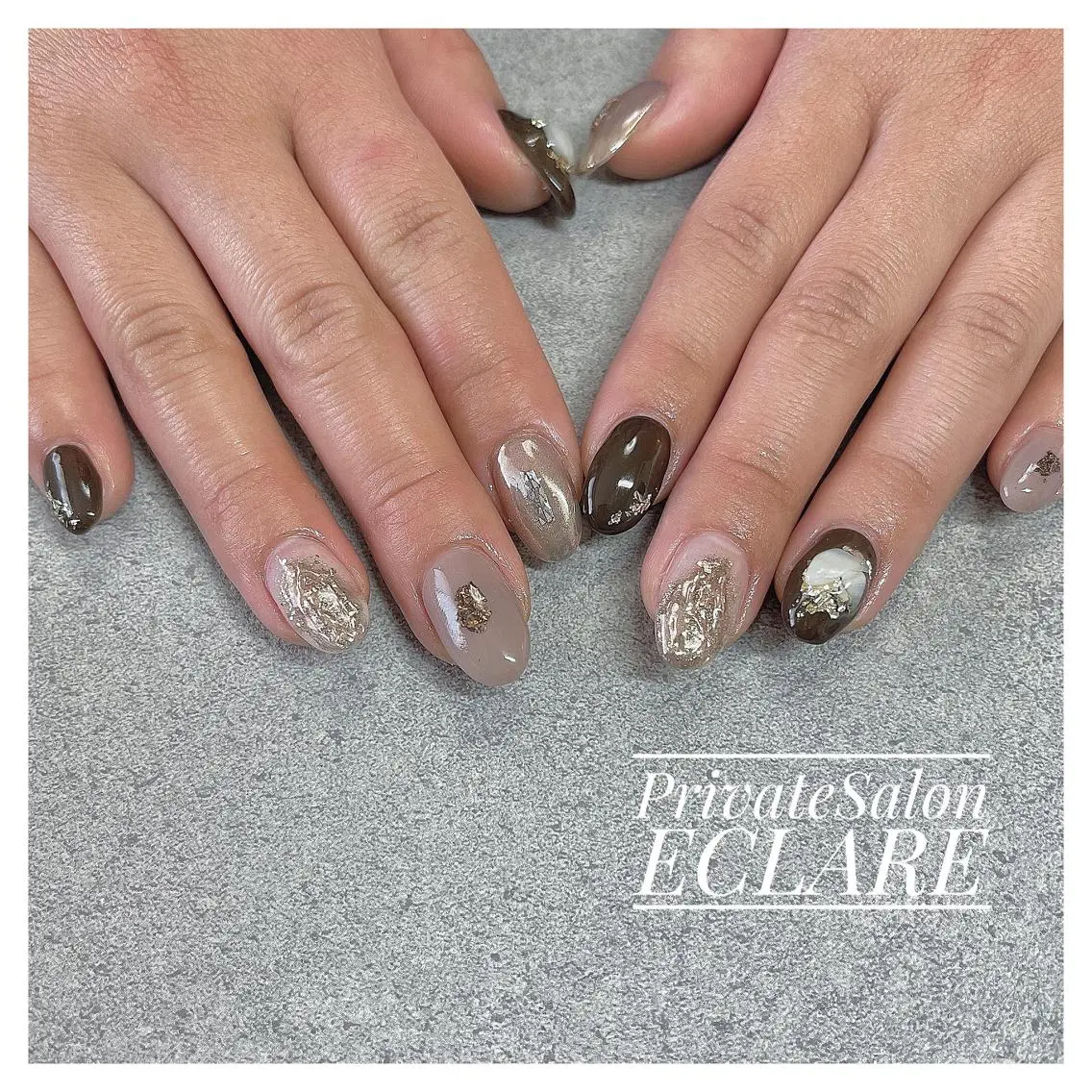 ネイル アートネイル ブラウン フットネイル フレンチネイル ジェルネイル Nail Salon ECLAREのネイルデザイン