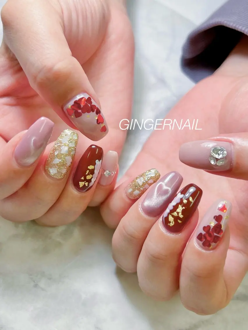 ネイル ハート マグネットネイル 代々木 GINGERNAILのネイルデザイン