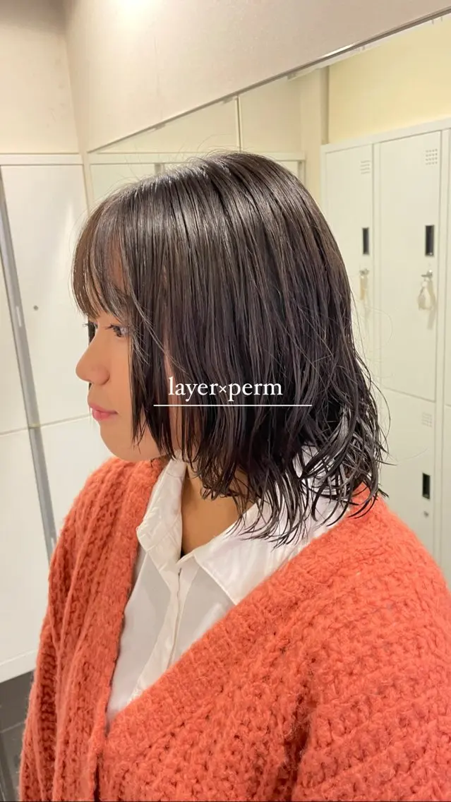 ミディアム パーマ カット ヘアカラー パーマ ボブ/透明感 カラー /風花のヘアスタイル