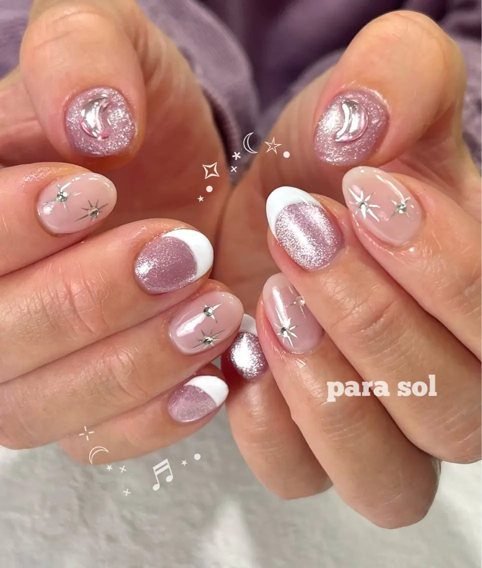 ネイル フレンチネイル ジェルネイル キラキラネイル 韓国ネイル パラジェル ハンドネイル フットネイル Para Sol nail Maoのネイルデザイン