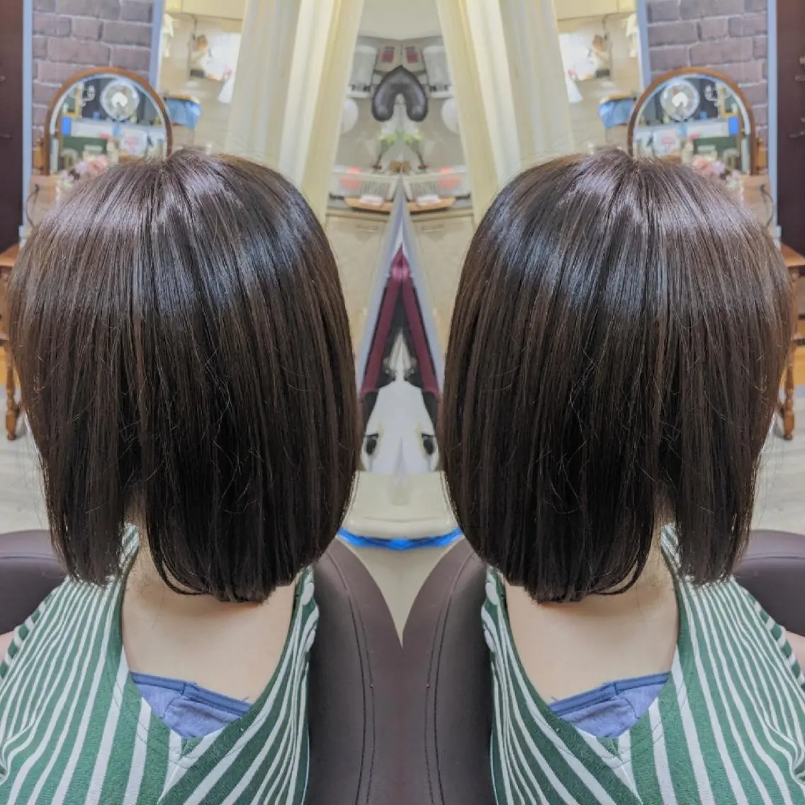 ミディアム カット ヘアカラー トリートメント 池田 恵久美のヘアスタイル