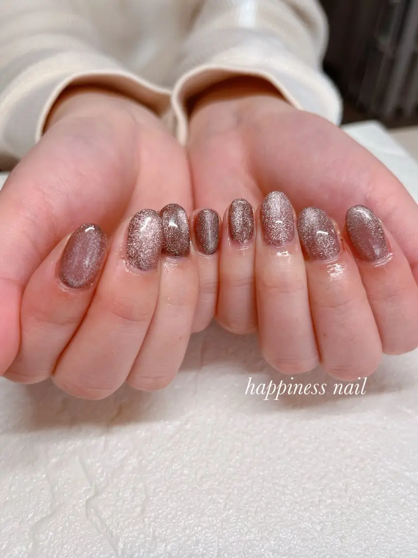 ネイル ブラウン マグネットネイル マグネットワンカラー ワンカラーネイル happiness nailのネイルデザイン