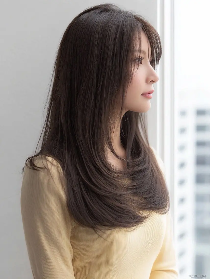 ロング 縮毛矯正 絶対綺麗な暖色カラー 🎯あります✨増渕✨のヘアスタイル