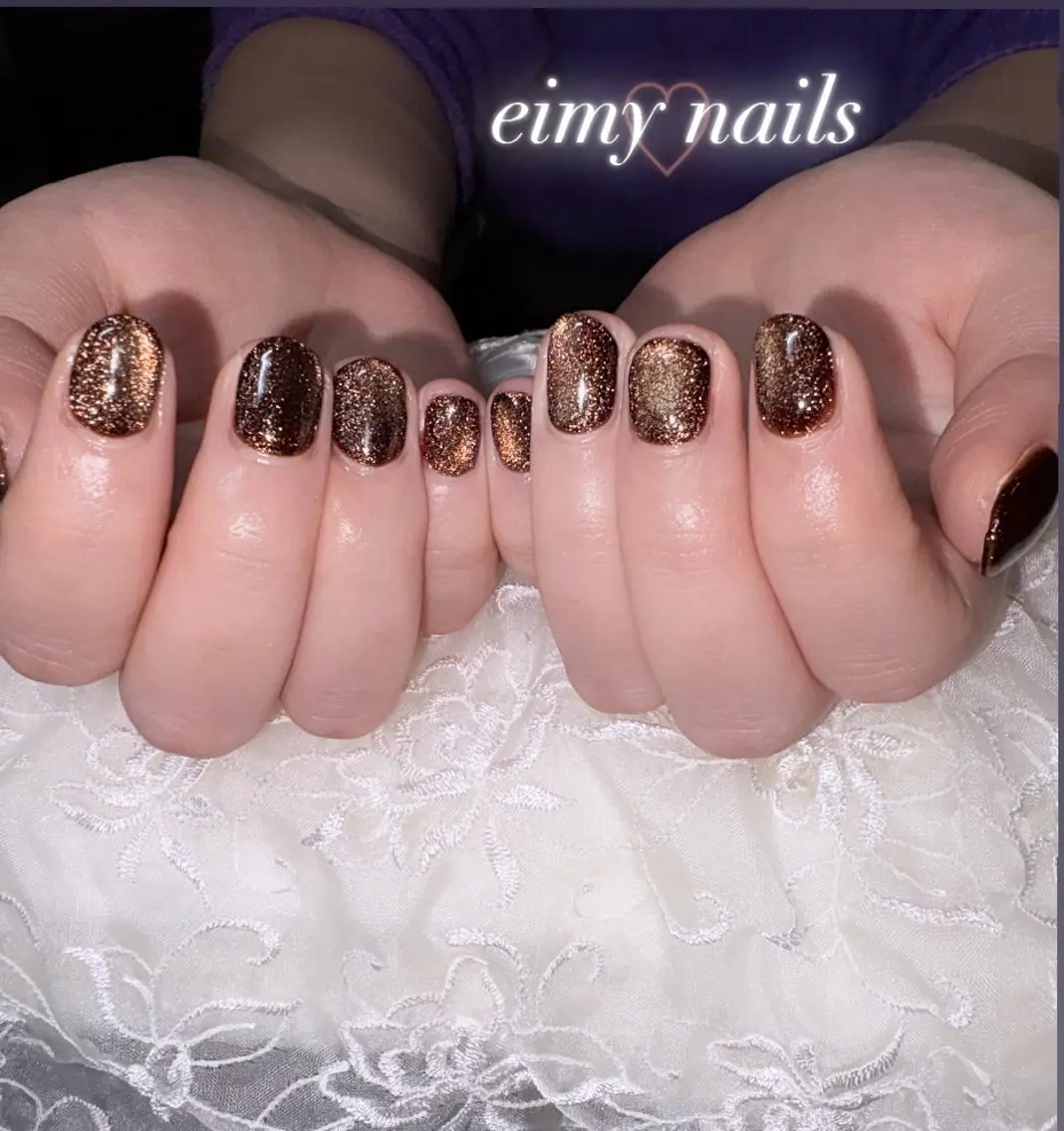 ネイル ブラウン マグネットネイル マグネットワンカラー ワンカラーネイル ハンドネイル eimy nails♡のネイルデザイン