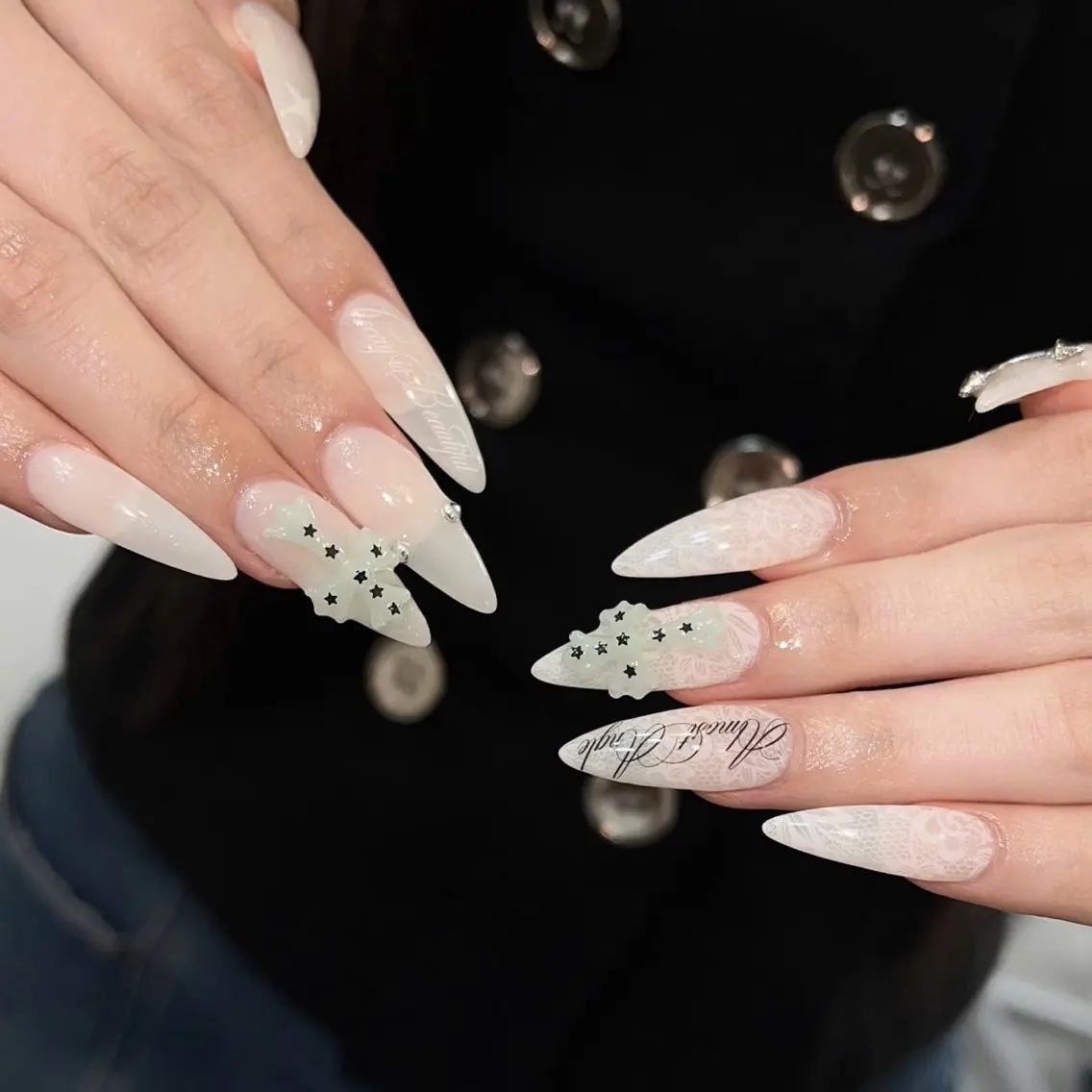 ネイル ガーリー ハート 韓国ネイル ニュアンスネイル リボン ハンドネイル Sora nail 長さ出し専門店のネイルデザイン